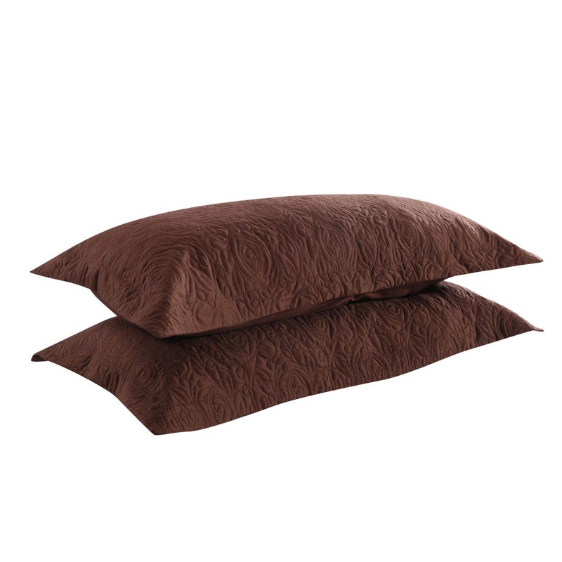 MarCielo 2-Piece Embroidered Pillow Shams, Decorative Microfiber Pillow Covers Set Standard Size Brown - Image 1